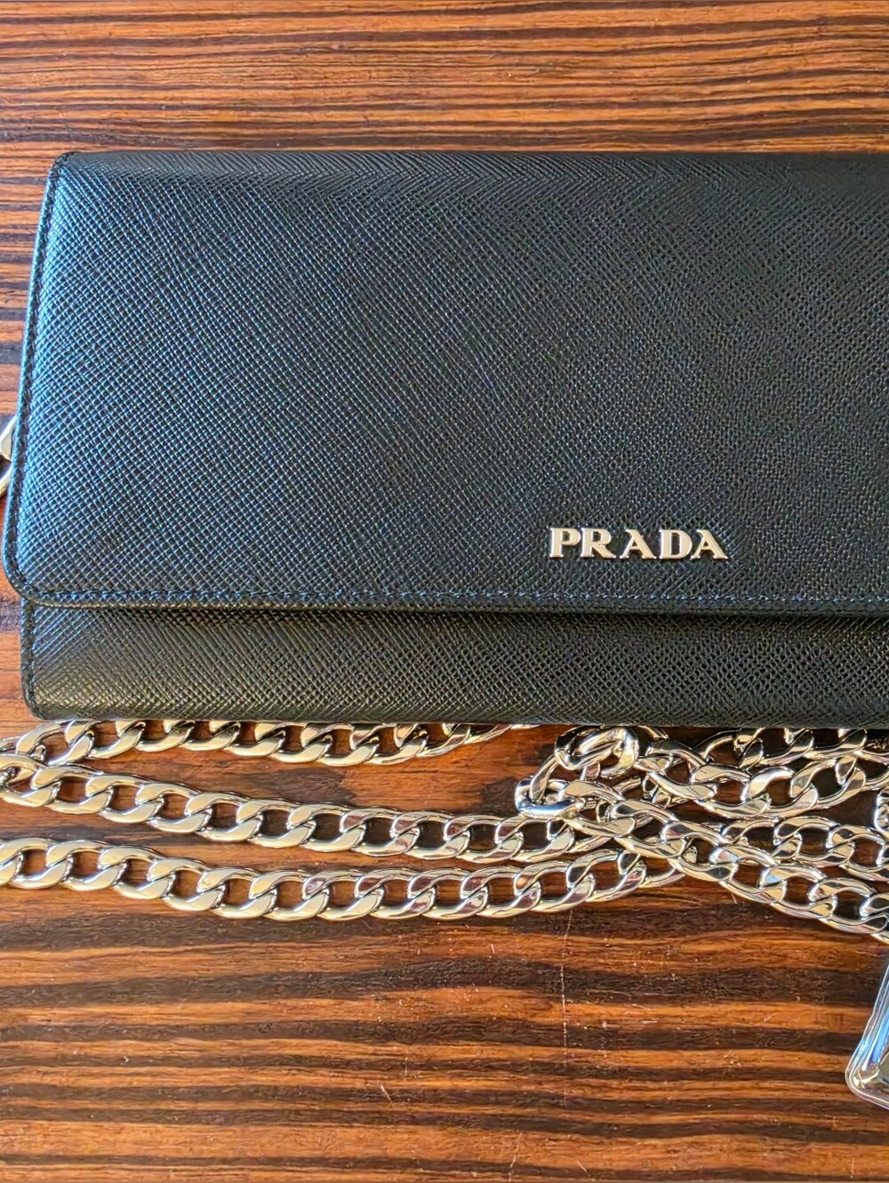 Prada Black Saffiano Chain Wallet Crossbody - Picture 2 of 13